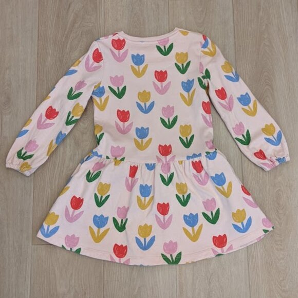 Mini Boden Cosy Sweatshirt Dress Girls Sz 6-7 Tulip Flower Print Pockets Pink - Picture 5 of 8